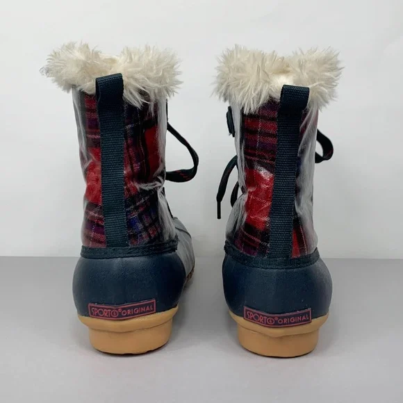 SPORTO Women's Kim Waterproof Plaid Rubber Faux Fur Snow Boots - Picture 4 of 9